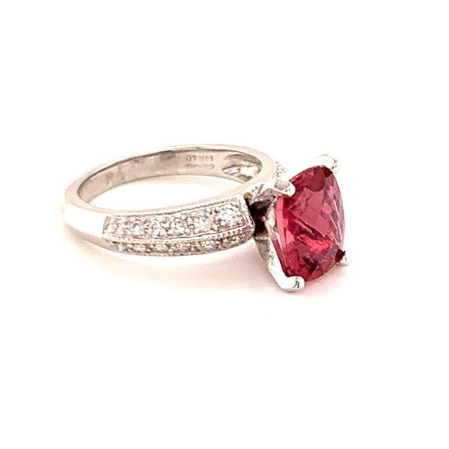 Diamond Tourmaline Rubellite Ring 6.75 14k Gold 4.10 TCW Women Certified For Sale - Image 12 of 16