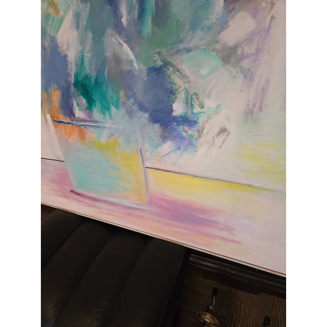 White 1980s Mid Century Modern Painting Signed Large Flowers For Sale - Image 8 of 8