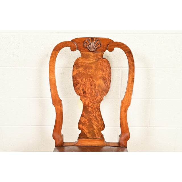 Antique English Queen Anne Burl Wood Side Chairs or Dining Chairs, Circa 1860s For Sale In South Bend - Image 6 of 14