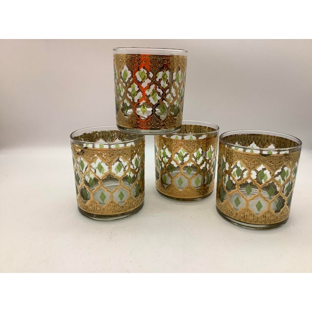 Mid-Century Modern Culver Valencia 22kt Gold and Green Diamond Cocktail Glass Set of 4 For Sale - Image 3 of 12