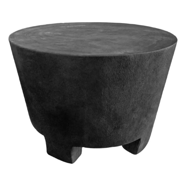 Solid Mango Wood Side Table With Burnt Finish, Modern Organic For Sale