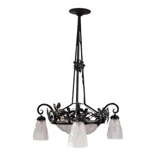 20th Century French Art Nouveau Iron Chandelier For Sale