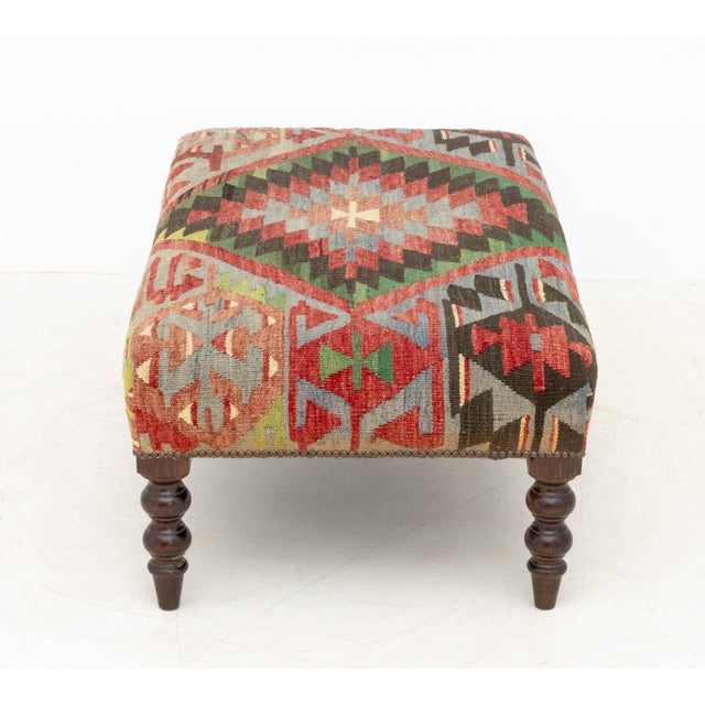 George Smith George Smith Kilim Upholstered Ottoman For Sale - Image 4 of 8