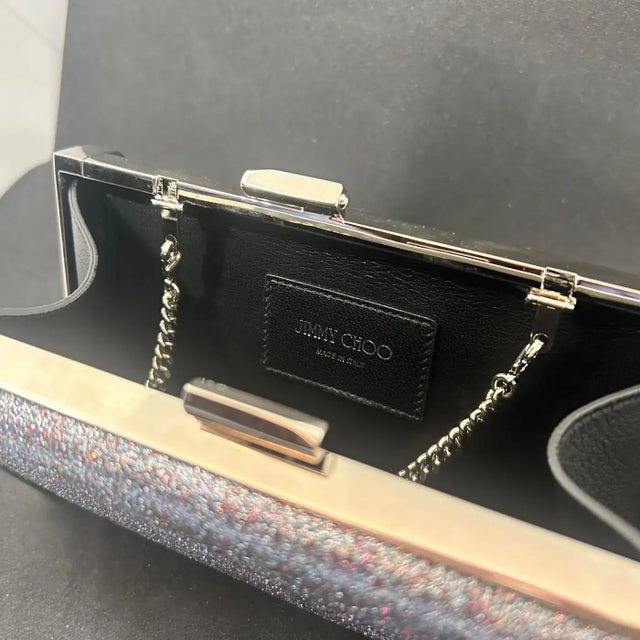 Amazing Jimmy Choo Silver Fine Glitter Fabric and Metal Clutch Bag For Sale - Image 6 of 7
