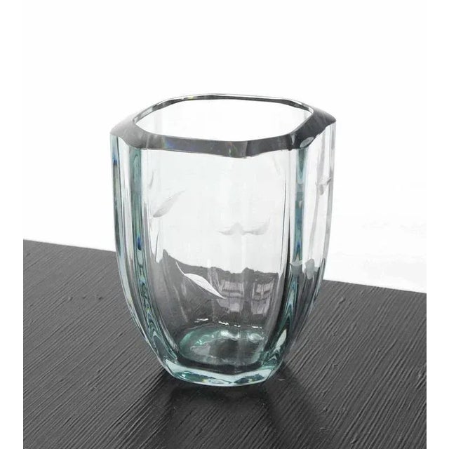 Very nice thick glass or crystal vintage vase in style of Orrefors. Measures: 8" high.