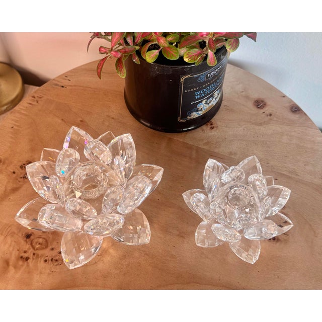 Swarovski Crystal Water Lily Lotus Flower Candle Holders – Set of 2 Elegant and beautifully crafted Swarovski crystal...