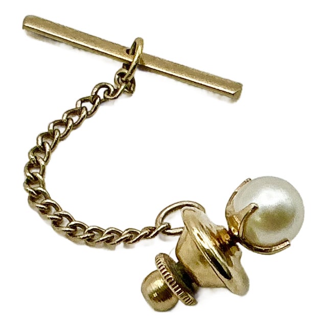 1970s Mid-Century Hollywood Regency Boho Chic Cultural Pearl Tie Clip Tack For Sale