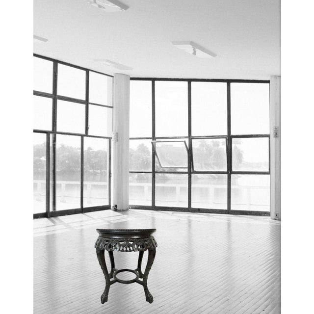 Antique Chinese Carved Rosewood and Beige Marble Plant Display Stand/Pedestal, Side Table, or Stool For Sale In Tampa - Image 6 of 10