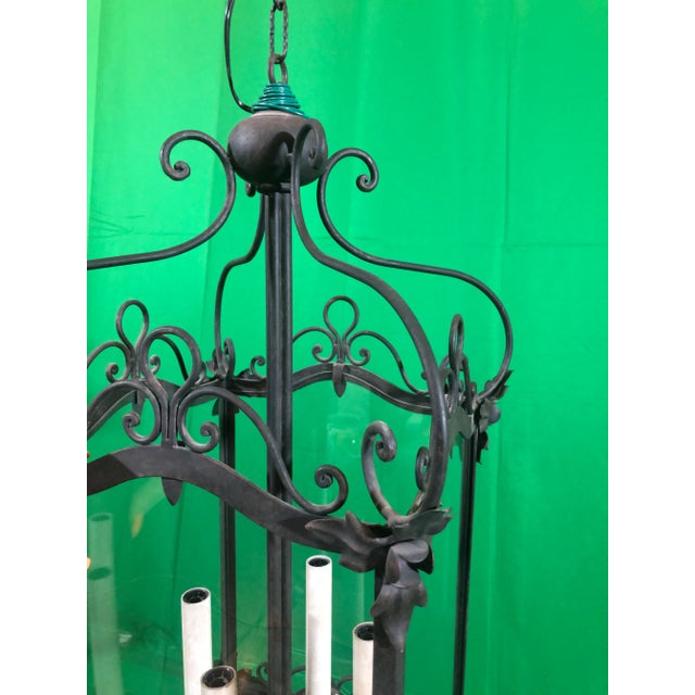 Vintage Italian Square Four Light Wrought Iron Lantern in Rustic Finish For Sale - Image 9 of 11