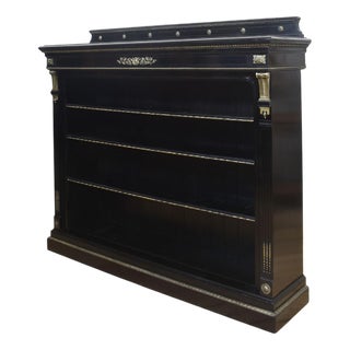 Large Ebonised Brass Mounted Open Bookcase For Sale