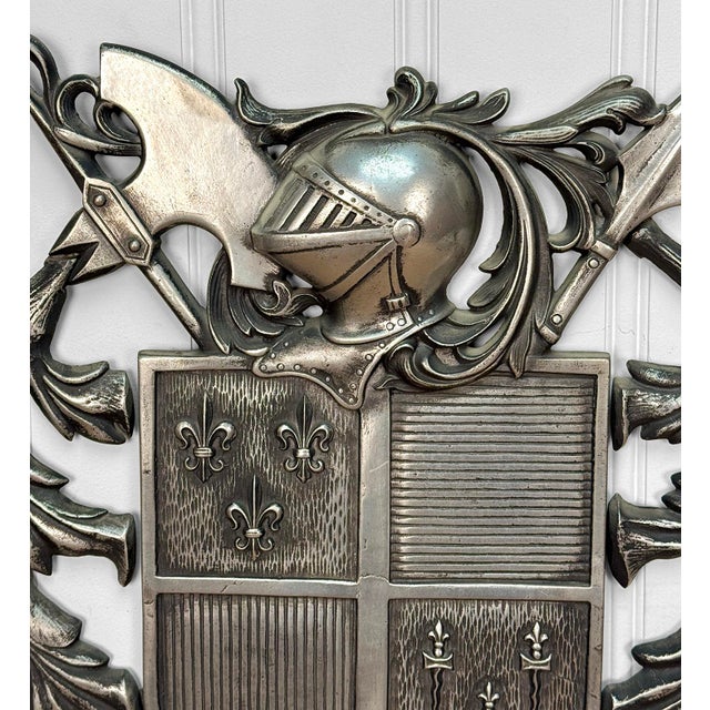 Metal Vintage Medieval Knight Heraldry Cast Metal Coat of Arms Shield Wall Sculpture For Sale - Image 7 of 8