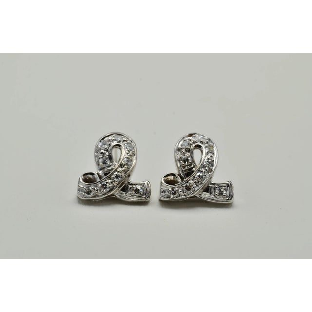 The Ribinas: Antique Platinum and Diamond Ribbon Drop Earrings, 2 Pieces For Sale - Image 4 of 8