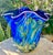 Contemporary Large Blue Swirl Ruffled Handkerchief Art Glass Vase | Studio Glass Fazzoletto 15"h Artist Signed For Sale - Image 3 of 18