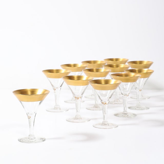 Gold Set of 12 Mid-Century Modernist Gilt Rimmed Coupe Glasses by Dorothy Thorpe For Sale - Image 8 of 16