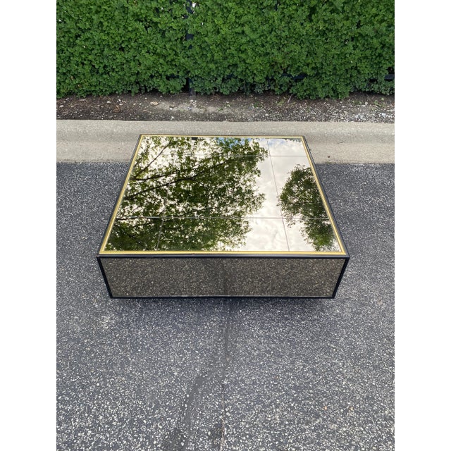 Vintage Postmodern Mirrored Coffee Table With Plinth Base For Sale - Image 4 of 6