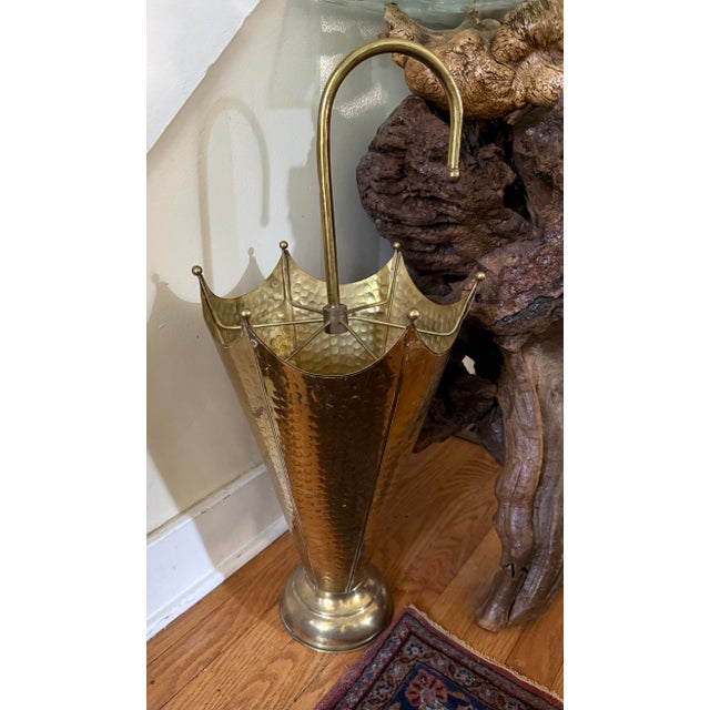 Mid-Century Modern Mid 20th Century Hammered Brass Umbrella Stand For Sale - Image 3 of 7