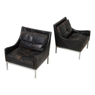 Mid-Century Lounge Chairs in Chrome and Patinated Leather, Germany, 1960s, Set of 2 For Sale