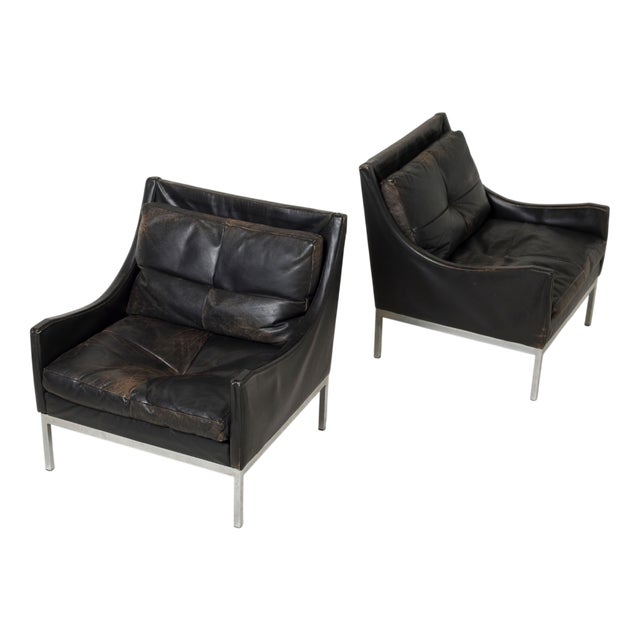 Mid-Century Lounge Chairs in Chrome and Patinated Leather, Germany, 1960s, Set of 2 For Sale