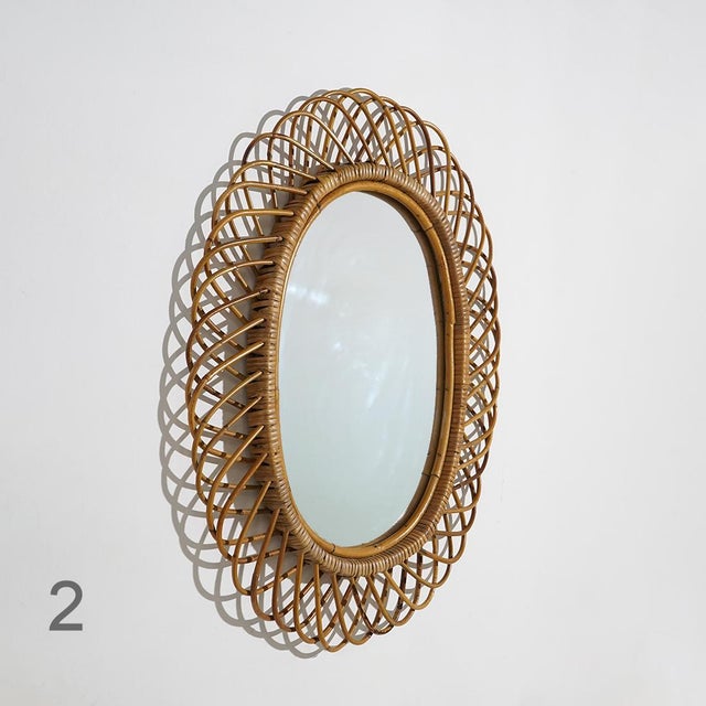 Vintage Wall Mirror with Rattan Frame, 1950s For Sale - Image 10 of 16