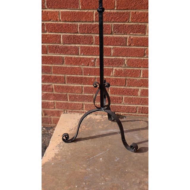Antique Black Wrought Iron Floor Standing Candlabra For Sale - Image 4 of 11