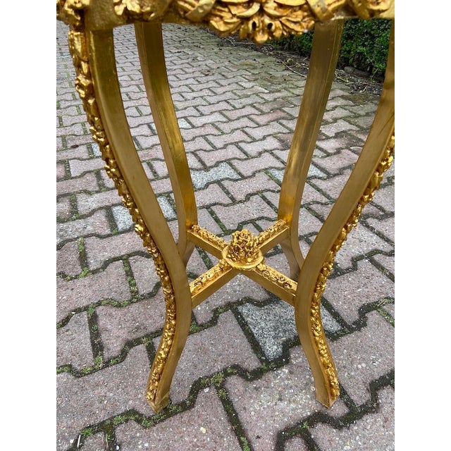 Wood 1980s French Louis XVI Gold Beech Marble Side Tables Pair For Sale - Image 7 of 12