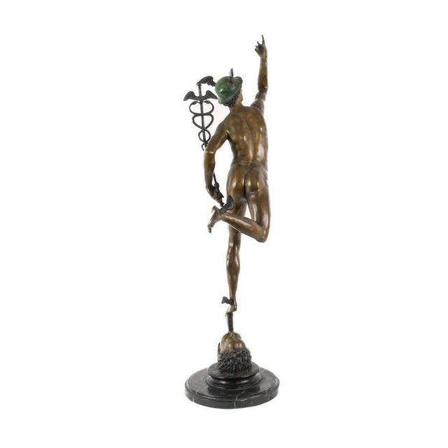 Renaissance Bronze Flying Mercury Sculpture After Giambologna on Black Marble Base For Sale - Image 3 of 9