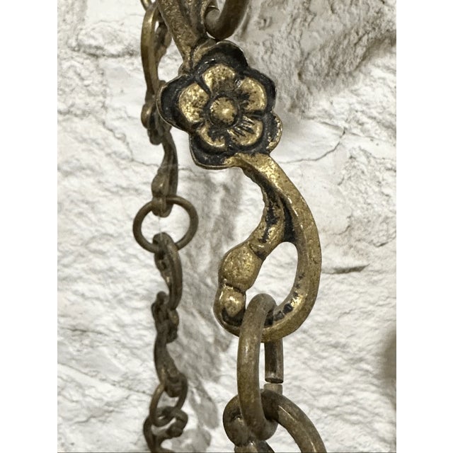 Vintage Neoclassical Style Ornate Floral Design Brass Weird 3 Arm Chandelier For Sale In Pittsburgh - Image 6 of 7