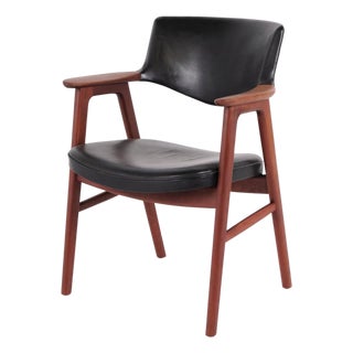 Model 43 Armchair in Teak and Black Leather by Erik Kirkegaard for Høng Stolefabrik, 1950s For Sale