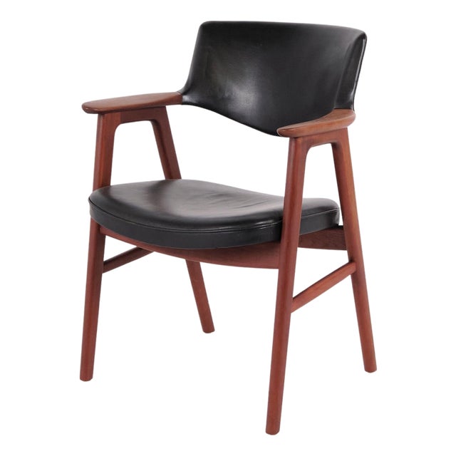 Model 43 Armchair in Teak and Black Leather by Erik Kirkegaard for Høng Stolefabrik, 1950s For Sale