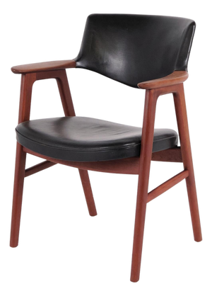 Model 43 Armchair in Teak and Black Leather by Erik Kirkegaard for Høng Stolefabrik, 1950s