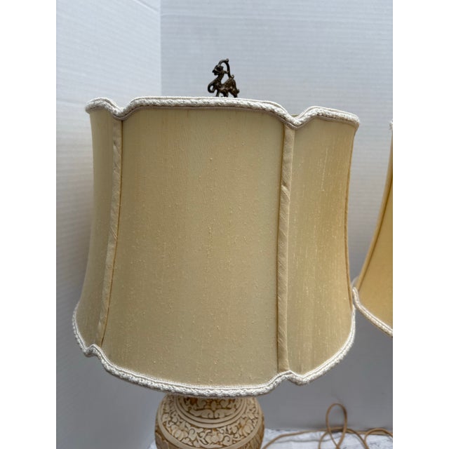 Midcentury Asian Chinoiserie Pair of Pottery Table Lamps -Set of Two For Sale - Image 10 of 12