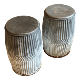 Late 20th Century Vintage Metal Garden Stools, A Pair For Sale