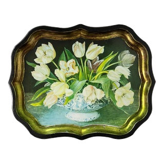 Vintage English Painted Tray With Art by Stephanie Hoppen Exclusively for Keller Charles For Sale