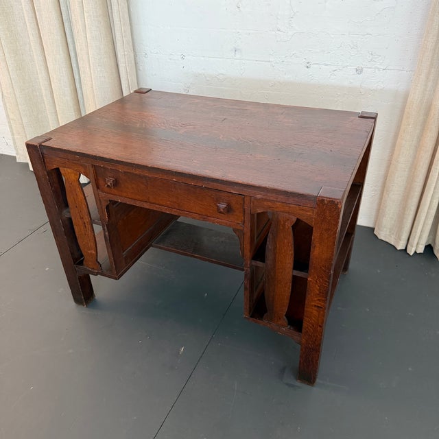Stickley Brothers Style Arts & Crafts Double-Sided Desk With Bookshelves For Sale - Image 4 of 9