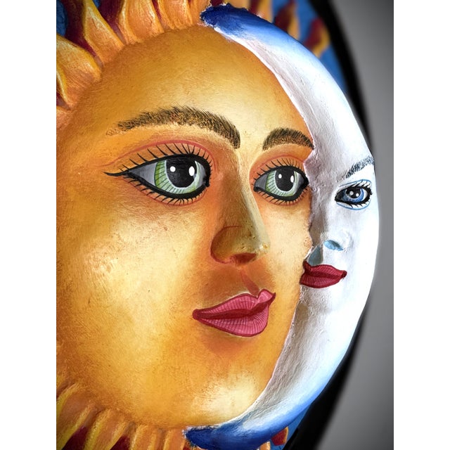 1990s Sun & Moon Eclipse Celestial Mexican Folk-Art Style Wall Art For Sale - Image 5 of 6