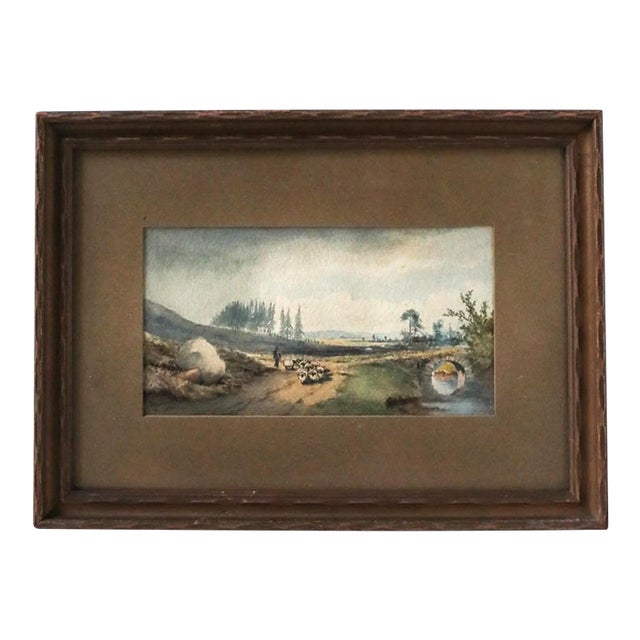 1876 Scottish Watercolor of Shepherd and Sheep at Leadburn Moor, Signed J. Newlands For Sale