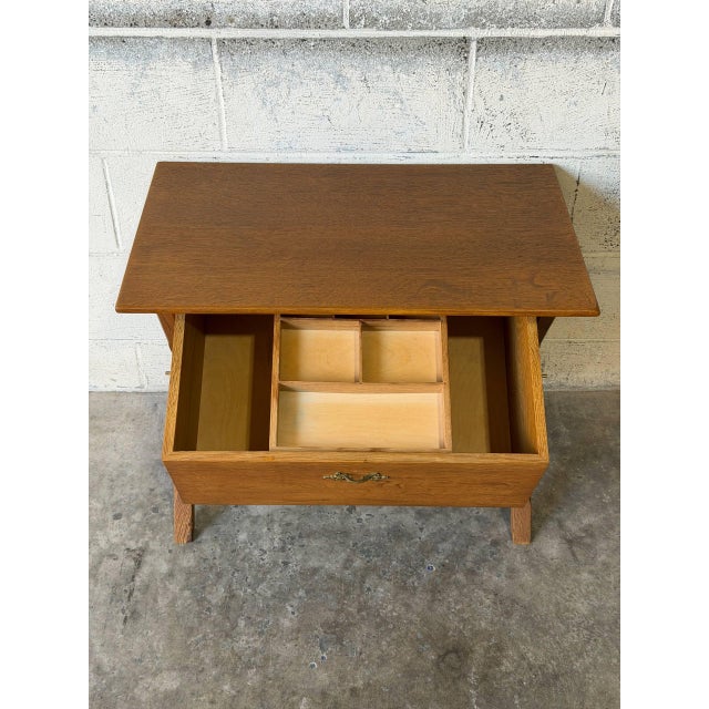1960s Oak Sewing Table With X-Frame Legs and Built-in Storage Vintage Mid-Century Modern 1960s For Sale - Image 5 of 12