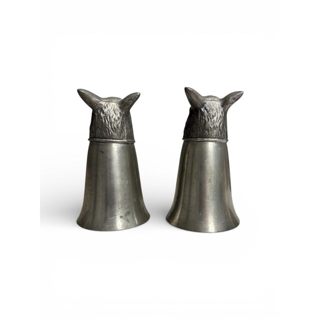 Vintage Pewter Fox Head Stirrup Cups-Pair-English Hunting-Barware-Equestrian-Man For Sale - Image 6 of 13
