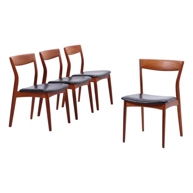 Mid-Century Danish Leather and Teak Chairs by R. Borregaard for Viborg, Set of 4 For Sale