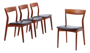 Mid-Century Danish Leather and Teak Chairs by R. Borregaard for Viborg, Set of 4