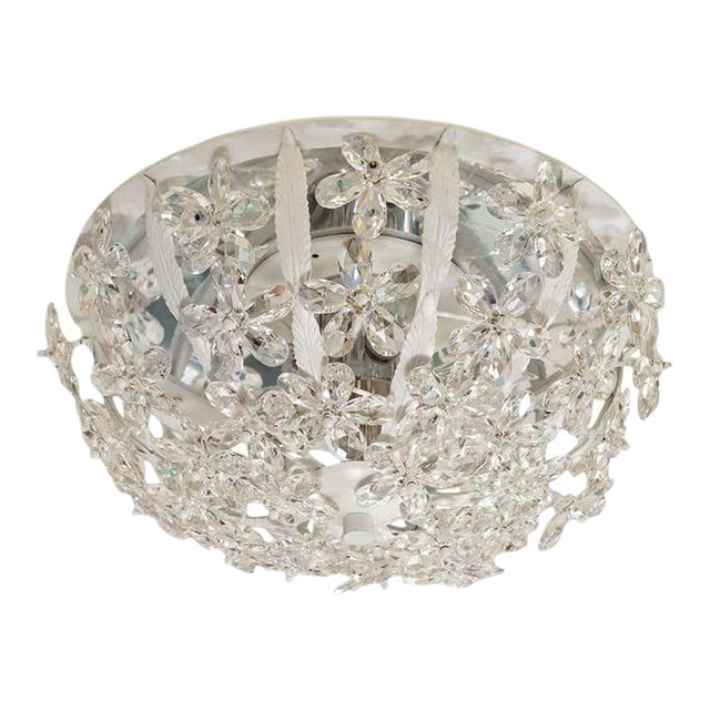 1960s Crystal Flower Foliate Motif Flush Mount For Sale