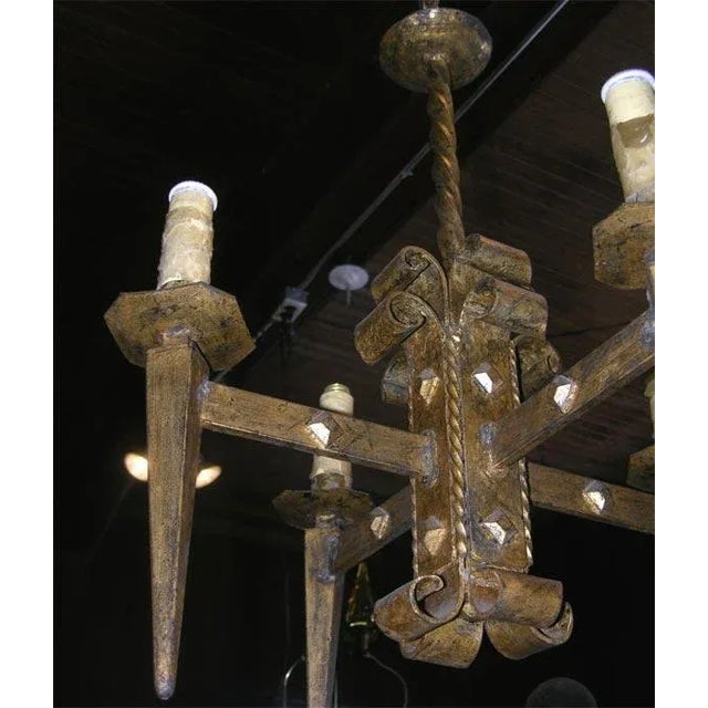 Metal French Gilt Metal Brutalist Style Chandelier For Sale - Image 7 of 8