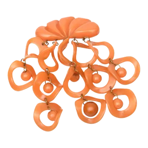 Vintage Art Deco Rare Orange Bakelite Geometric Dangler Pin / Brooch