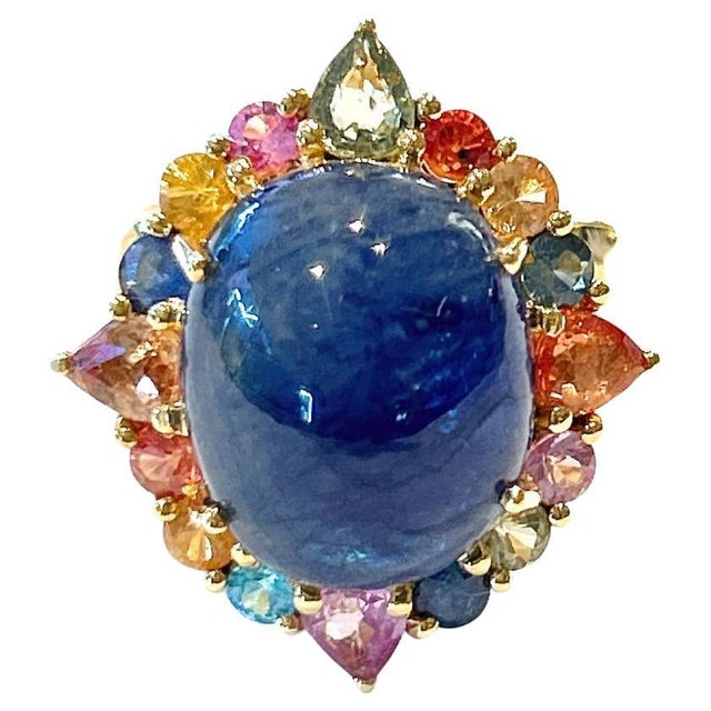 Bochic “Capri” Vintage Blue Sapphire & Multi Sapphire Ring Set In 18K Gold & Silver Natural Blue Sapphire 9.00 carats...