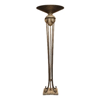 Neo Classic Forged Floor Lamp with Metal Shade and Stone Base, 1970s For Sale