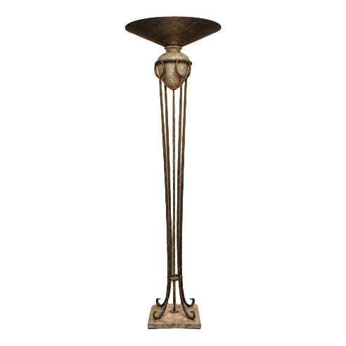 Neo Classic Forged Floor Lamp with Metal Shade and Stone Base, 1970s For Sale