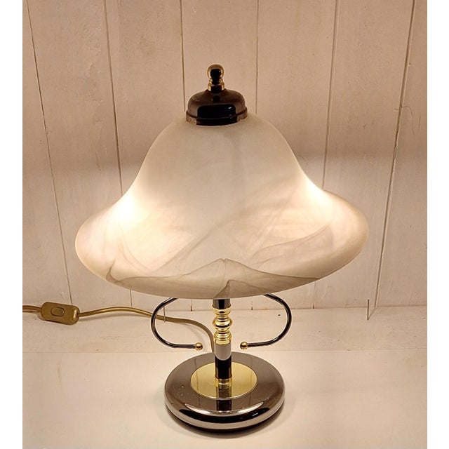 Vintage Table Lamp with Metal Base and White Marbled Glass Shade from Honsel, 1980s For Sale - Image 3 of 8
