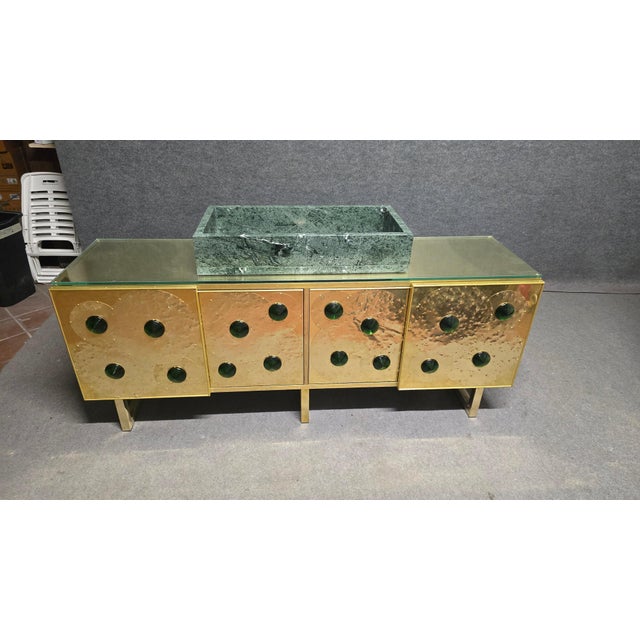 Brass Vanity Table with Murano Glass Inlays and Marble Sink from Justfurnituress SRL For Sale - Image 4 of 18
