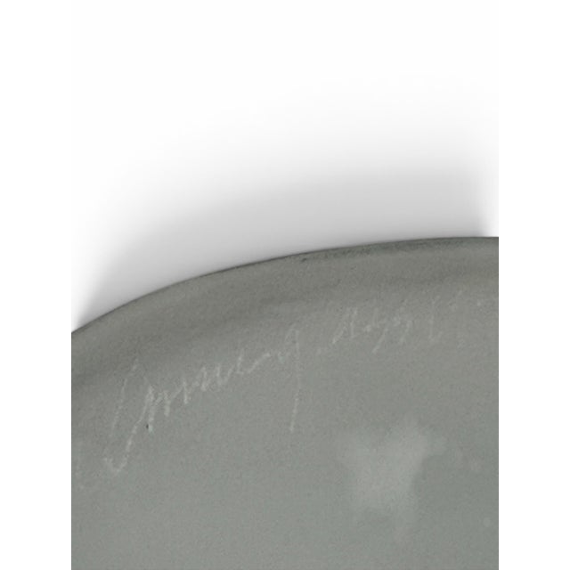 Late 20th Century Signed 1991 Studio Art Glass Freeform Frosted Sage Green Centerpiece Bowl For Sale - Image 5 of 8