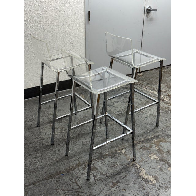 Modern Cb2 Vapor Acrylic Barstools, Set of Three For Sale - Image 3 of 12